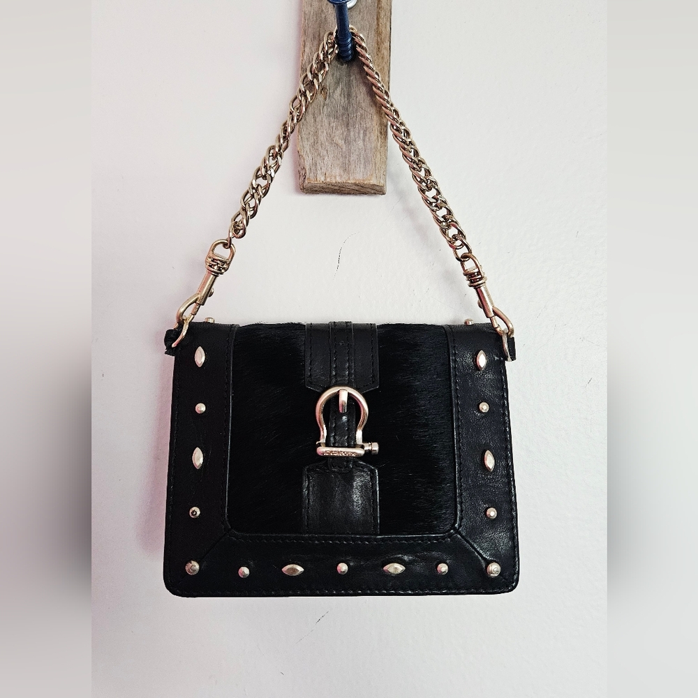 Vintage Leather Pony Hair Chain Wrislet Wallet Black